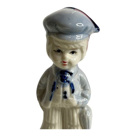 Porcelain Boy With Umbrella Figurine Blue And White Delft Holland‎ 4" eyelashes - Picture 10 of 11